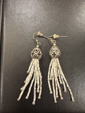 Brighton Silver Beaded Tassel Drop Earrings - Elegant Women's Jewelry